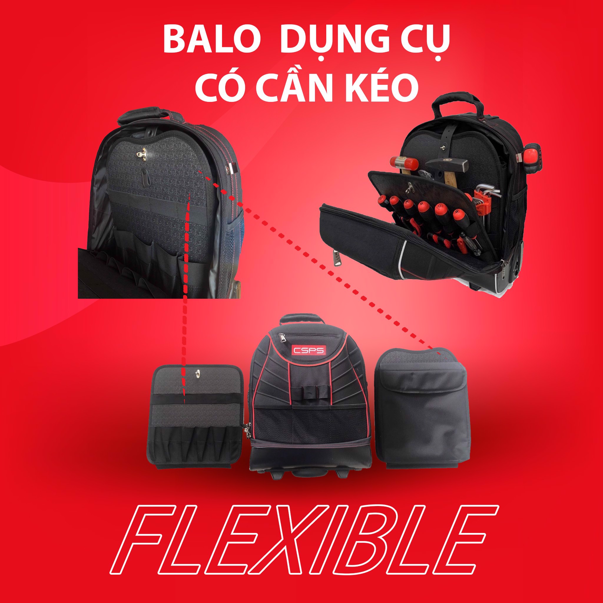 Balo dụng cụ có cần kéo 36cm 1 Balo dụng cụ có cần kéo 36cm